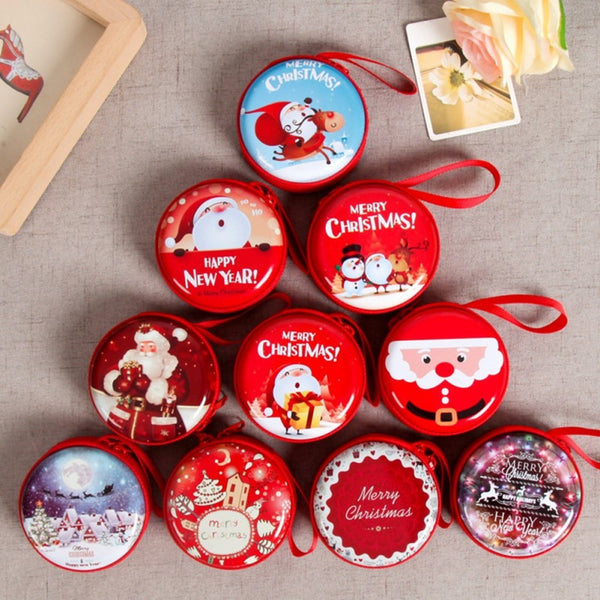 Mini Tin Box Sealed Jar Christmas Coin Storage Cans Earrings Headphones Storage Kids Xmas Tree Decoration Candy Box Baroque