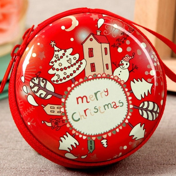 Mini Tin Box Sealed Jar Christmas Coin Storage Cans Earrings Headphones Storage Kids Xmas Tree Decoration Candy Box Baroque