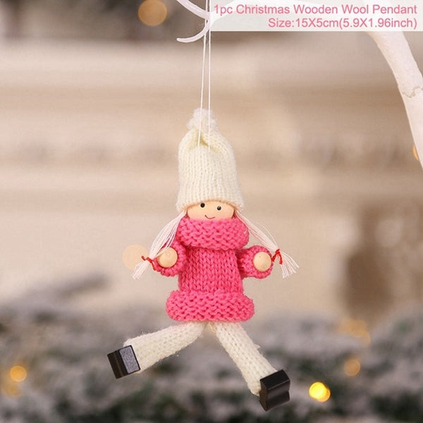 FengRise Cute Angel Doll Girl Ski Pendant Christmas Tree Decorations for Home Wooden Christmas Tree Ornaments Xmas Gift for Kids