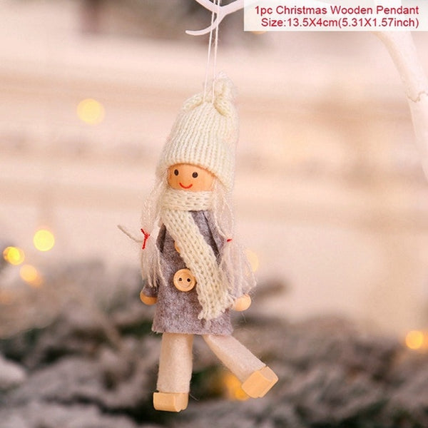 FengRise Cute Angel Doll Girl Ski Pendant Christmas Tree Decorations for Home Wooden Christmas Tree Ornaments Xmas Gift for Kids