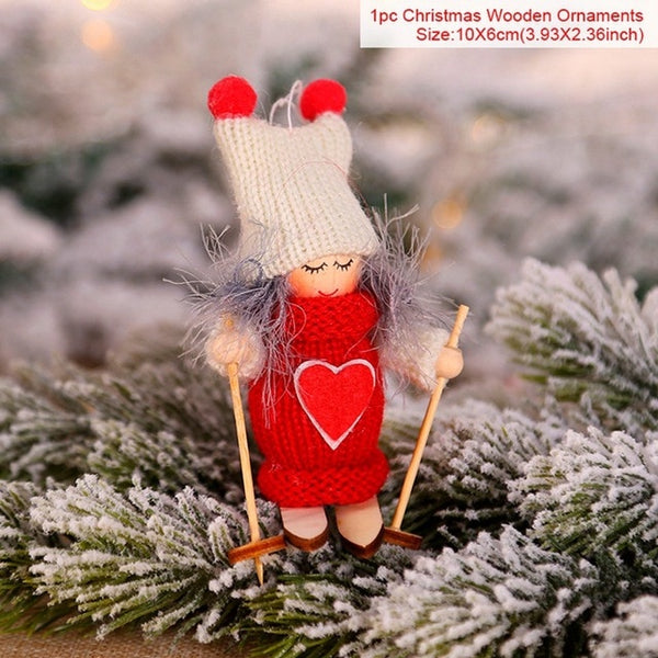 FengRise Cute Angel Doll Girl Ski Pendant Christmas Tree Decorations for Home Wooden Christmas Tree Ornaments Xmas Gift for Kids