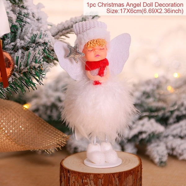 FengRise Cute Angel Doll Girl Ski Pendant Christmas Tree Decorations for Home Wooden Christmas Tree Ornaments Xmas Gift for Kids