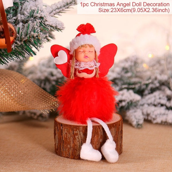 FengRise Cute Angel Doll Girl Ski Pendant Christmas Tree Decorations for Home Wooden Christmas Tree Ornaments Xmas Gift for Kids