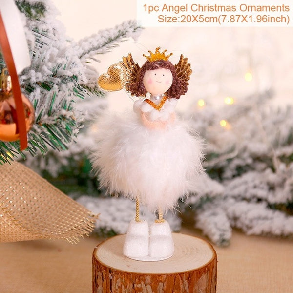 FengRise Cute Angel Doll Girl Ski Pendant Christmas Tree Decorations for Home Wooden Christmas Tree Ornaments Xmas Gift for Kids