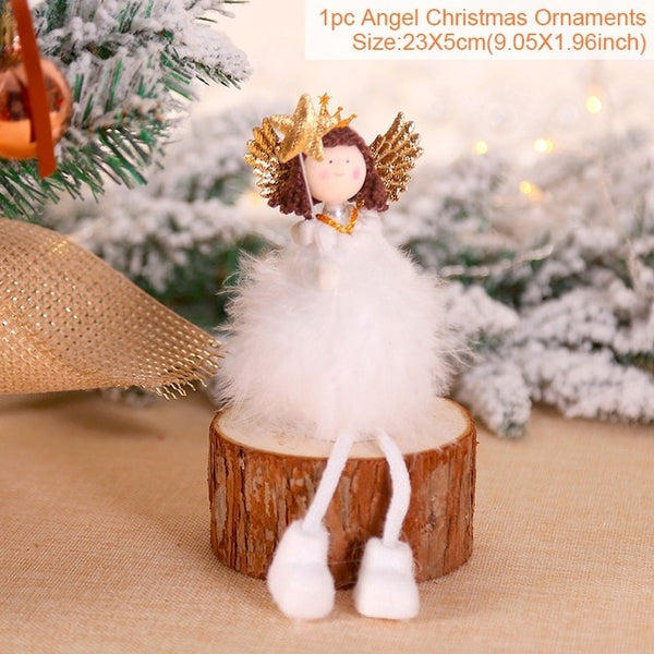 FengRise Cute Angel Doll Girl Ski Pendant Christmas Tree Decorations for Home Wooden Christmas Tree Ornaments Xmas Gift for Kids