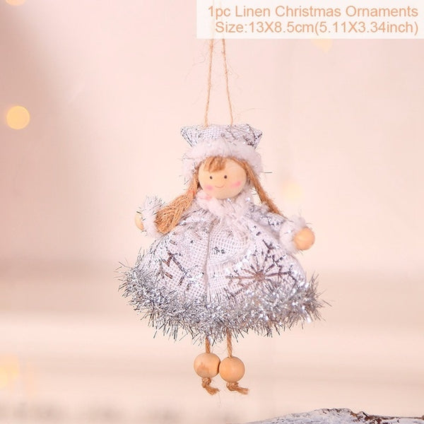 FengRise Cute Angel Doll Girl Ski Pendant Christmas Tree Decorations for Home Wooden Christmas Tree Ornaments Xmas Gift for Kids