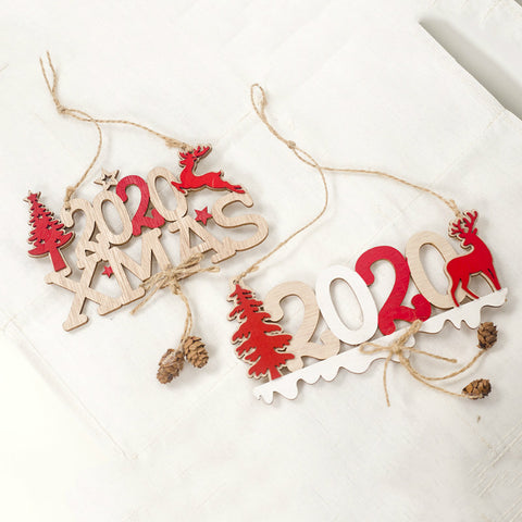 2020 Xmas Letters Elk Tree Wooden Sign Christmas Decoration for Home Pendant Hanging Ornament New