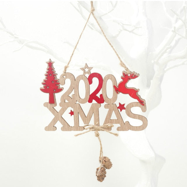 2020 Xmas Letters Elk Tree Wooden Sign Christmas Decoration for Home Pendant Hanging Ornament New