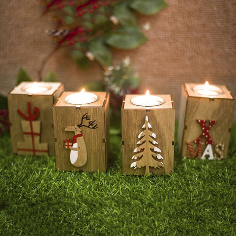 Wood Candlestick Candle Holder Christmas Decorative Lanterns With Hanging Star Christmas Tree Decoration Wedding Home Decor Gift