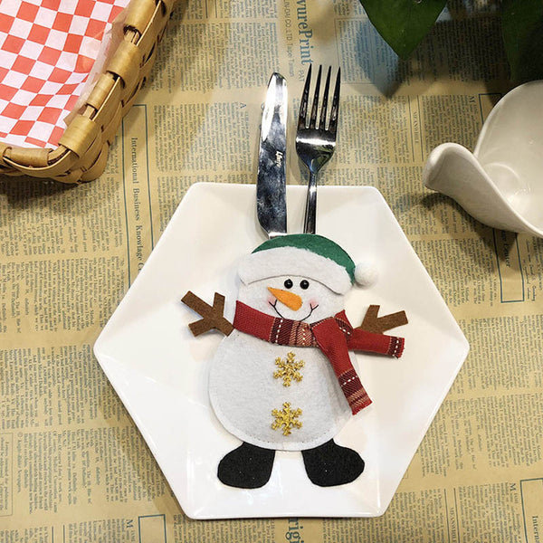 Santa Hat Reindeer Christmas New Year Pocket Fork Knife Cutlery Holder Bag Home Party Table Dinner Decoration