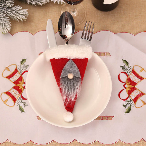 Santa Hat Reindeer Christmas New Year Pocket Fork Knife Cutlery Holder Bag Home Party Table Dinner Decoration