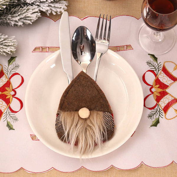 Santa Hat Reindeer Christmas New Year Pocket Fork Knife Cutlery Holder Bag Home Party Table Dinner Decoration