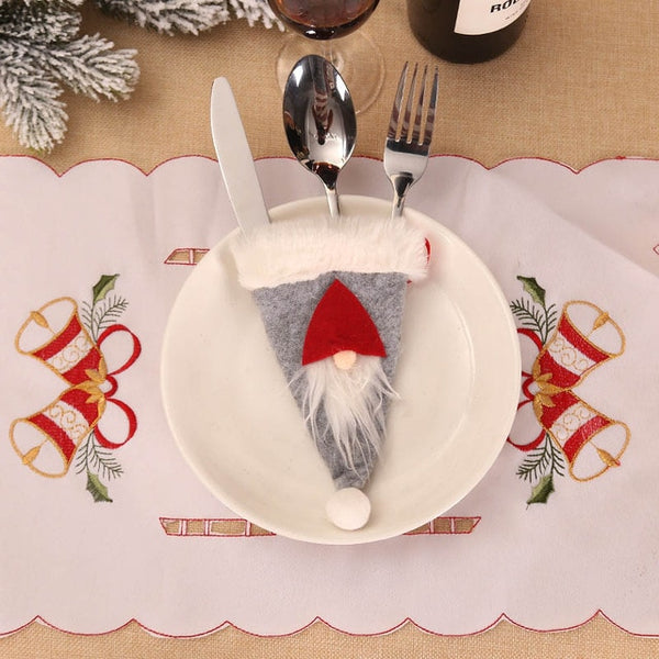 Santa Hat Reindeer Christmas New Year Pocket Fork Knife Cutlery Holder Bag Home Party Table Dinner Decoration