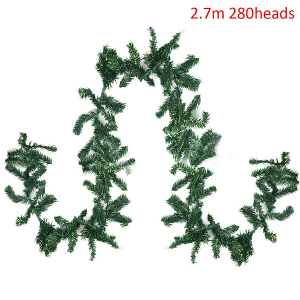 2.7m Artificial Green Christmas Garland Wreath Xmas Party Decor Christmas Tree Rattan Hanging Pendant & Drop Ornament for Kids