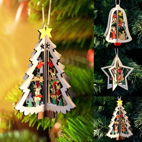 New Christmas Tree Ornaments Hanging Xmas Tree Home Party Decor Pendants High Quality Wooden Pendant Decoration Color