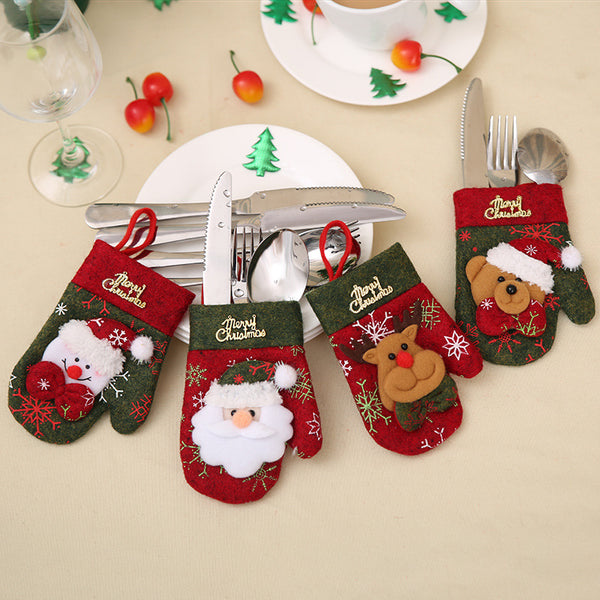 Santa Hat Reindeer Christmas New Year Pocket Fork Knife Cutlery Holder Bag Home Party Table Dinner Decoration