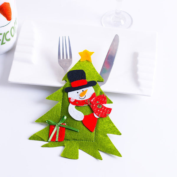 Santa Hat Reindeer Christmas New Year Pocket Fork Knife Cutlery Holder Bag Home Party Table Dinner Decoration