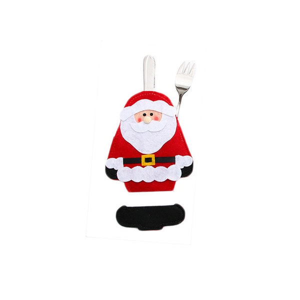 Santa Hat Reindeer Christmas New Year Pocket Fork Knife Cutlery Holder Bag Home Party Table Dinner Decoration