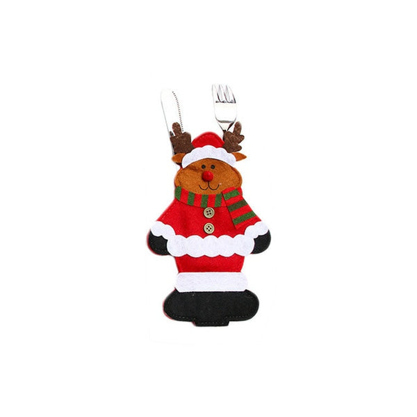 Santa Hat Reindeer Christmas New Year Pocket Fork Knife Cutlery Holder Bag Home Party Table Dinner Decoration