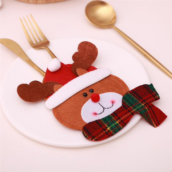 Santa Hat Reindeer Christmas New Year Pocket Fork Knife Cutlery Holder Bag Home Party Table Dinner Decoration