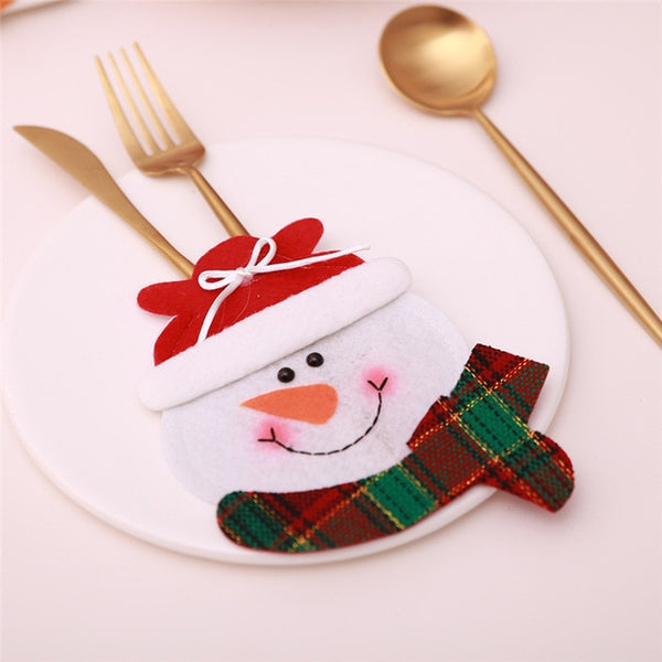 Santa Hat Reindeer Christmas New Year Pocket Fork Knife Cutlery Holder Bag Home Party Table Dinner Decoration