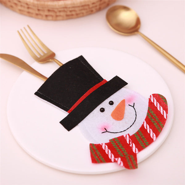 Santa Hat Reindeer Christmas New Year Pocket Fork Knife Cutlery Holder Bag Home Party Table Dinner Decoration