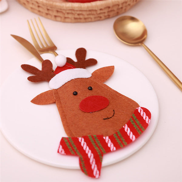 Santa Hat Reindeer Christmas New Year Pocket Fork Knife Cutlery Holder Bag Home Party Table Dinner Decoration