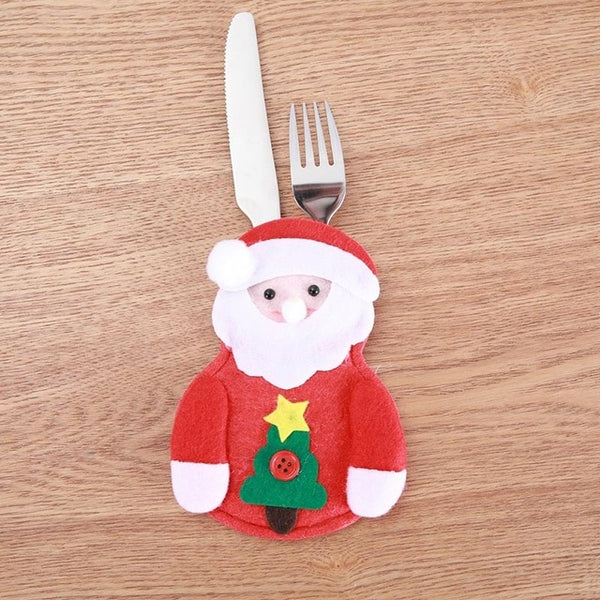 Santa Hat Reindeer Christmas New Year Pocket Fork Knife Cutlery Holder Bag Home Party Table Dinner Decoration