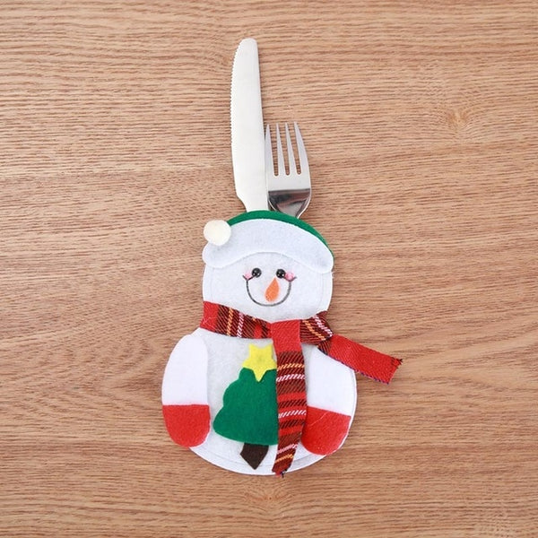 Santa Hat Reindeer Christmas New Year Pocket Fork Knife Cutlery Holder Bag Home Party Table Dinner Decoration