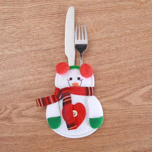 Santa Hat Reindeer Christmas New Year Pocket Fork Knife Cutlery Holder Bag Home Party Table Dinner Decoration