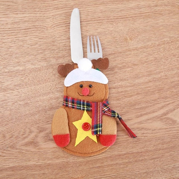 Santa Hat Reindeer Christmas New Year Pocket Fork Knife Cutlery Holder Bag Home Party Table Dinner Decoration