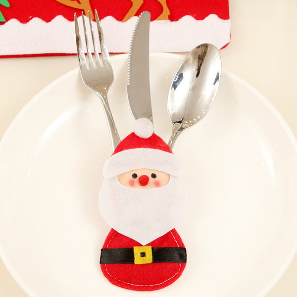 Santa Hat Reindeer Christmas New Year Pocket Fork Knife Cutlery Holder Bag Home Party Table Dinner Decoration