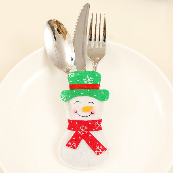 Santa Hat Reindeer Christmas New Year Pocket Fork Knife Cutlery Holder Bag Home Party Table Dinner Decoration