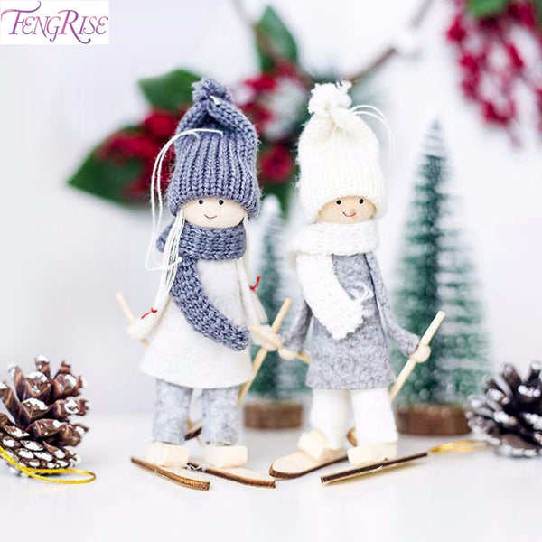 FengRise Cute Angel Doll Girl Ski Pendant Christmas Tree Decorations for Home Wooden Christmas Tree Ornaments Xmas Gift for Kids