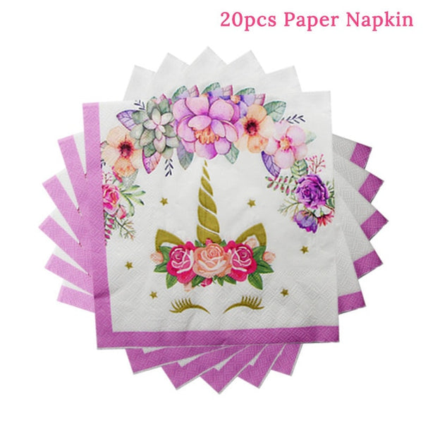 Unicorn Party Supplies Pink Rainbow Unicorn Banner Plates Balloons Napkin Cupcake Wrapper Baby Shower Kids Birthday Decorations