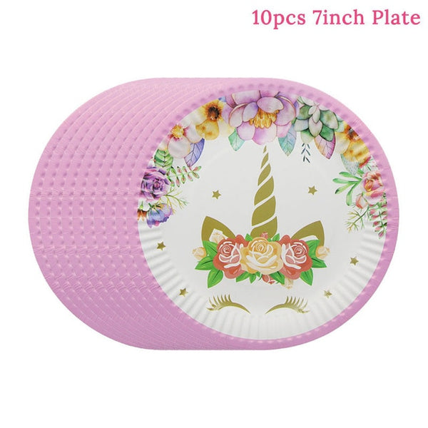 Unicorn Party Supplies Pink Rainbow Unicorn Banner Plates Balloons Napkin Cupcake Wrapper Baby Shower Kids Birthday Decorations