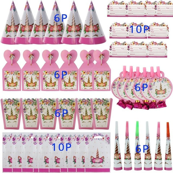 Unicorn Party Supplies Pink Rainbow Unicorn Banner Plates Balloons Napkin Cupcake Wrapper Baby Shower Kids Birthday Decorations